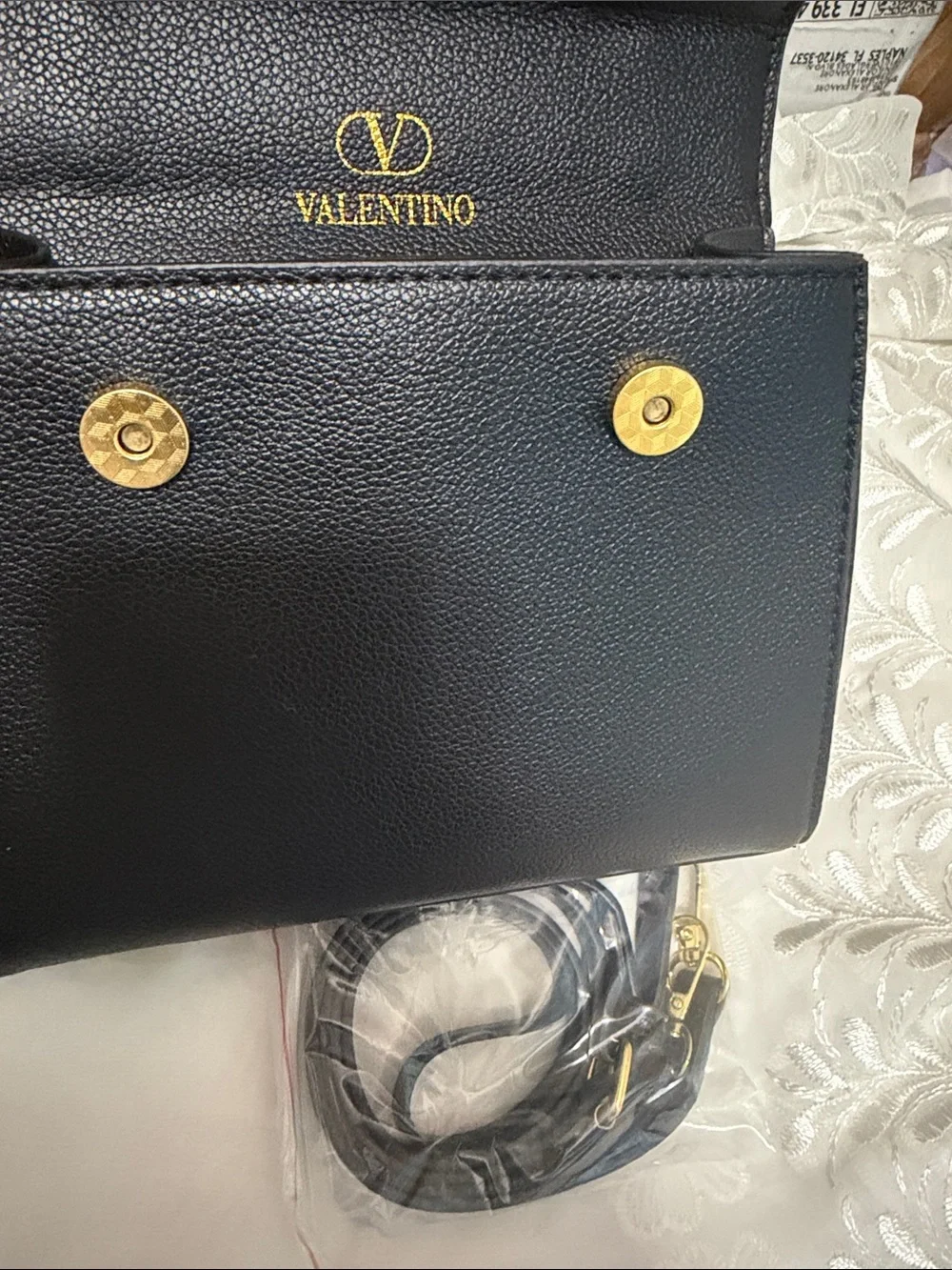 Valentino Garavani Black Leather Top-Handle Satchel with Gold V Stud Logo